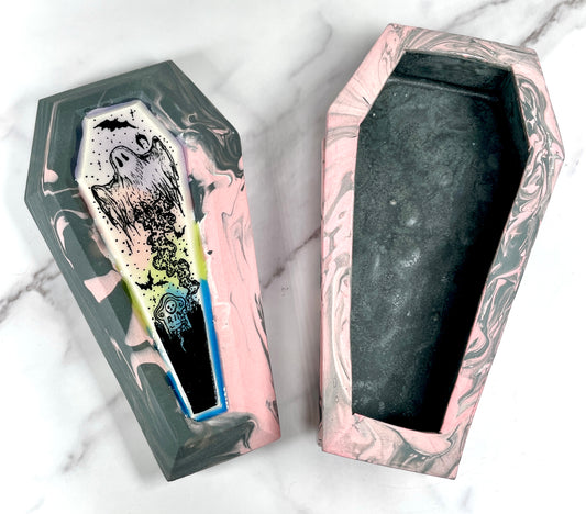 Bubblegum Rainbow Marbled Coffin Trinket Box